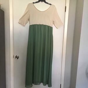 Pinkblush Cream and Green Short Sleeve Maxi Sundress